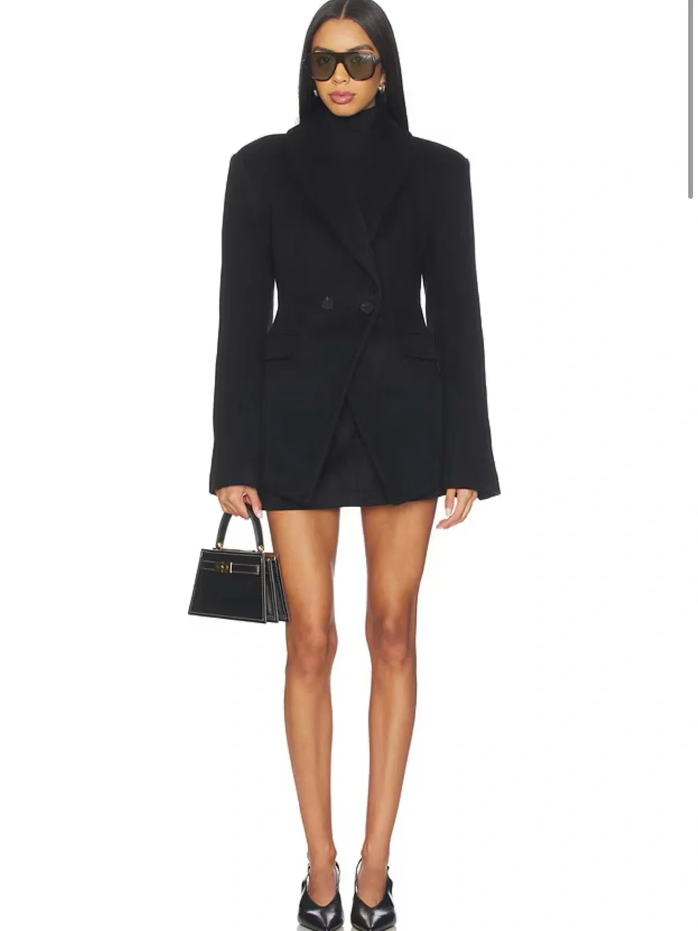 Lovers and Friends Black Wool Tailored Double-Breasted Women's Blazer Coat